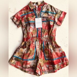 NWT Zimmermann Toddler Girl Tropical Red with Blue Trim Romper.
